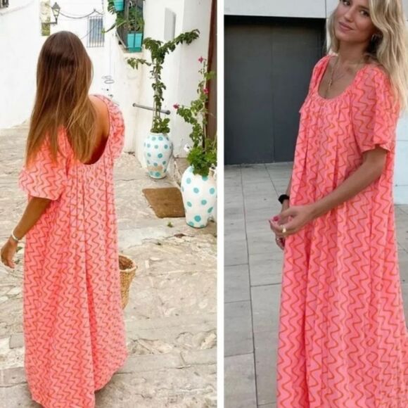 Zara Coral Zigzag Maxi Dress - Picture 3 of 10